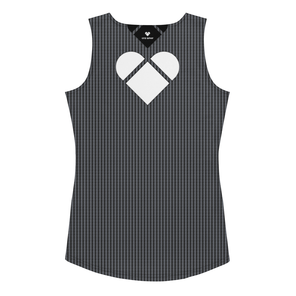 CRiZ AMOR's Lovogram Heart Tank Top, featuring a black tank with a white heart logo on the back, part of the brand's inclusive and innovative Amor Primero capsule collection