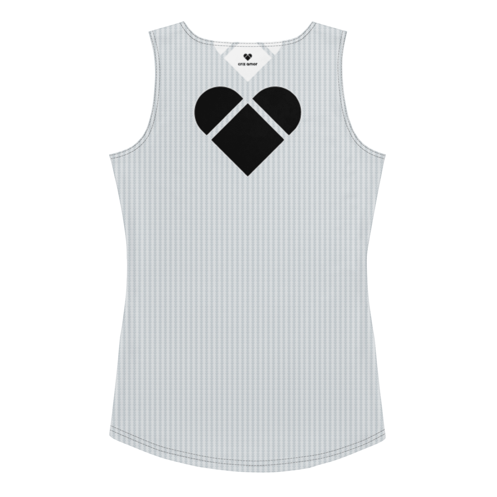 CRiZ AMOR women's tank top with Dualshade Lovogram pattern and black heart logo. back