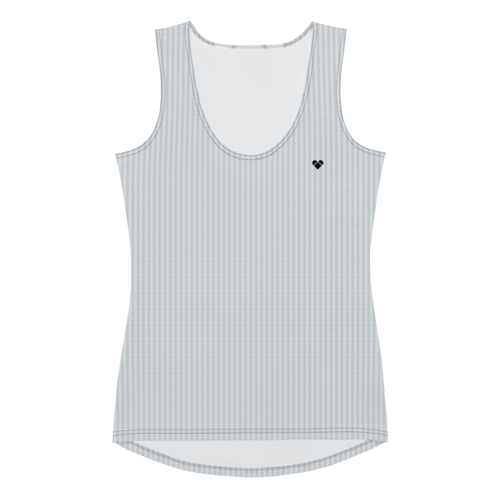 Light gray tank top with black heart logo and Dualshade Lovogram pattern for women, front view